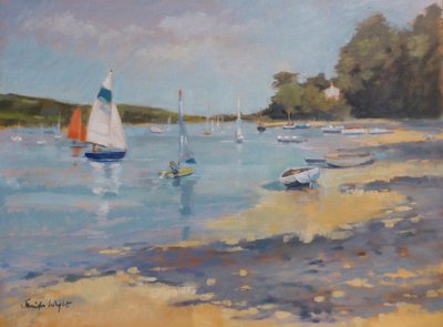 Salcombe, Red Sail by Jennifer Wright